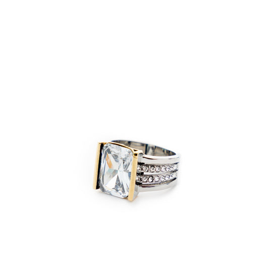 Two rings with gemstones on a white background